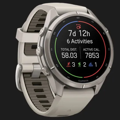 Garmin Fenix 9 Pro 43mm AMOLED Sapphire Titanium with Fog Gray/Dark Sandstone Silicone Band