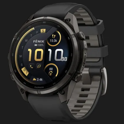 Garmin Fenix 9 Pro 47mm LTE AMOLED Sapphire Carbon Gray DLC Titanium with Black/Pebble Gray Silicone Band