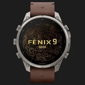 Garmin Fenix 9 Pro 47mm LTE AMOLED Sapphire Titanium with Walnut Leather Band