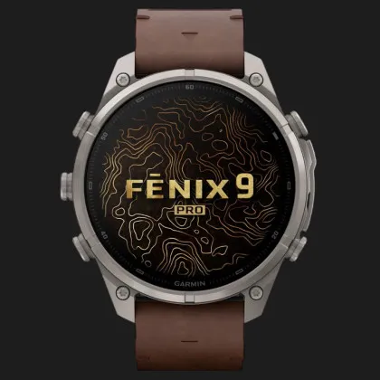 Garmin Fenix 9 Pro 47mm LTE AMOLED Sapphire Titanium with Walnut Leather Band