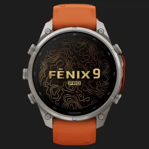 Garmin Fenix 9 Pro 47mm LTE AMOLED Sapphire Titanium with Autumn Orange/Spark Orange Silicone Band