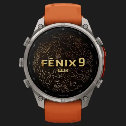 Garmin Fenix 9 Pro 47mm AMOLED Sapphire Titanium with Autumn Orange/Spark Orange Silicone Band