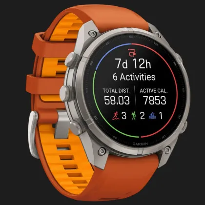 Garmin Fenix 9 Pro 47mm AMOLED Sapphire Titanium with Autumn Orange/Spark Orange Silicone Band