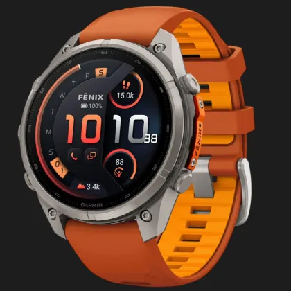 Garmin Fenix 9 Pro 47mm LTE AMOLED Sapphire Titanium with Autumn Orange/Spark Orange Silicone Band