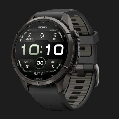 Garmin Fenix 9 Pro 43mm AMOLED Sapphire Carbon Gray DLC Titanium with Black/Pebble Gray Silicone Band