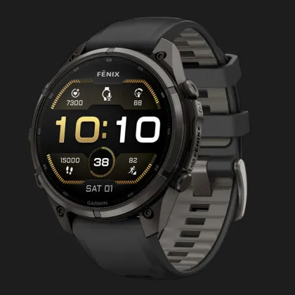 Garmin Fenix 9 Pro 47mm AMOLED Sapphire Carbon Gray DLC Titanium with Black/Pebble Gray Silicone Band