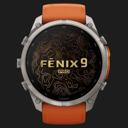 Garmin Fenix 9 Pro 51mm AMOLED Sapphire Titanium with Autumn Orange/Spark Orange Silicone Band