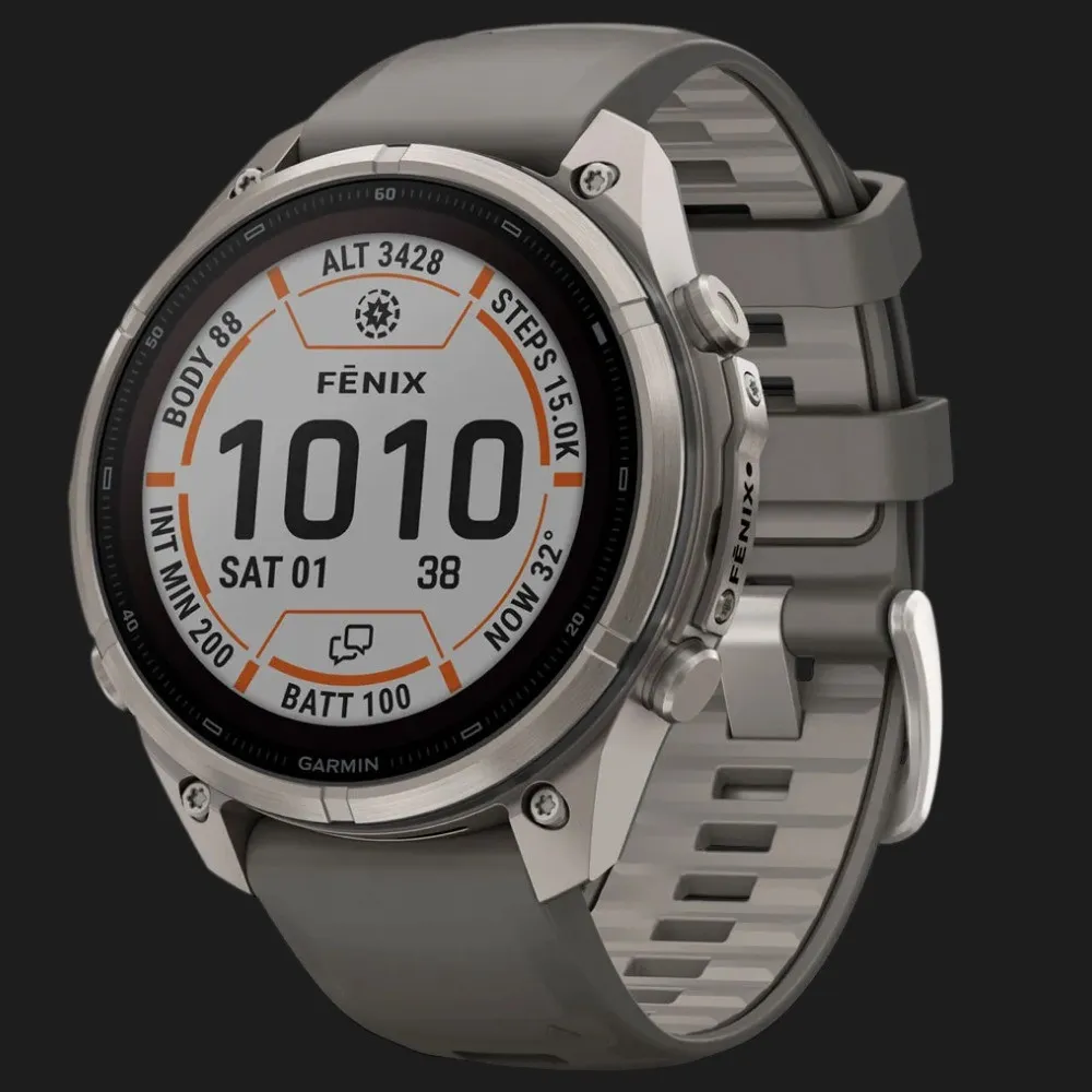 Garmin Fenix 9 Pro 47mm LTE Sapphire Solar Titanium with Pebble Gray/Silver Gray Silicone Band