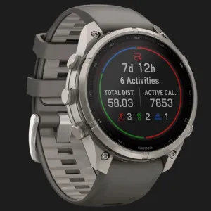 Garmin Fenix 9 Pro 47mm LTE Sapphire Solar Titanium with Pebble Gray/Silver Gray Silicone Band