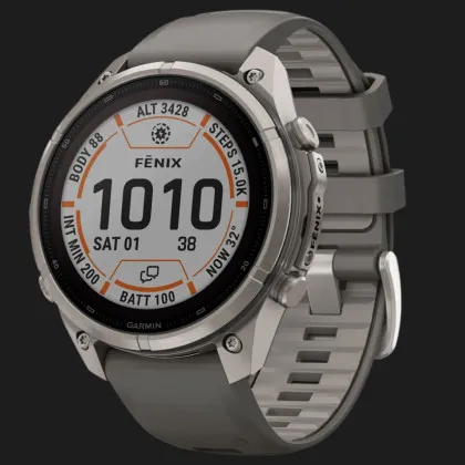 Garmin Fenix 9 Pro 47mm LTE Sapphire Solar Titanium with Pebble Gray/Silver Gray Silicone Band
