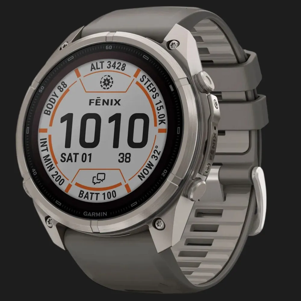 Garmin Fenix 9 Pro 51mm LTE Sapphire Solar Titanium with Pebble Gray/Silver Gray Silicone Band