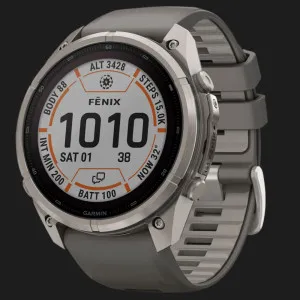 Garmin Fenix 9 Pro 51mm LTE Sapphire Solar Titanium with Pebble Gray/Silver Gray Silicone Band