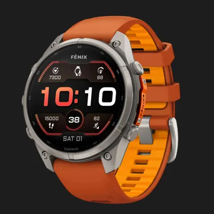 Garmin Fenix 9 Pro 47mm AMOLED Sapphire Titanium with Autumn Orange/Spark Orange Silicone Band