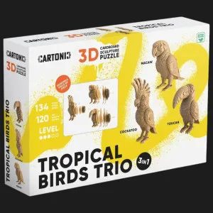 Картонный 3D пазл-конструктор Cartonic Трио тропических птиц (Tropical birds trio) (CARTTRIOBIRDS)