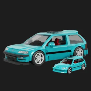 Коллекционная машинка-конструктор Mattel Brick Shop Speed ​​— Honda Custom 90 Civic EF (JHF62) (Blue)