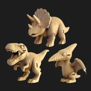 Картонный 3D-пазл-конструктор Cartonic Трио Динозавров (Dinos trio) (CARTTRIODINO)
