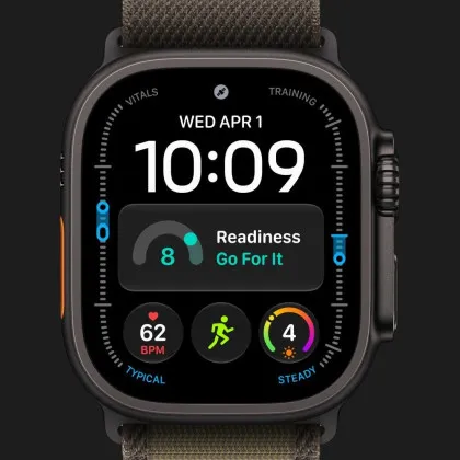 Apple Watch Ultra 4 GPS + LTE, 49mm Black Titanium Case with Dark Olive Alpine Loop - Large