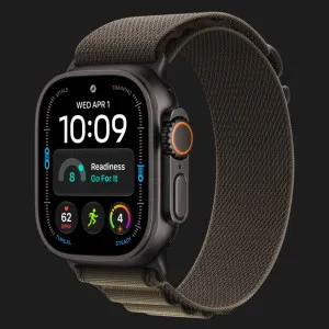 Apple Watch Ultra 4 GPS + LTE, 49mm Black Titanium Case with Dark Olive Alpine Loop - Large