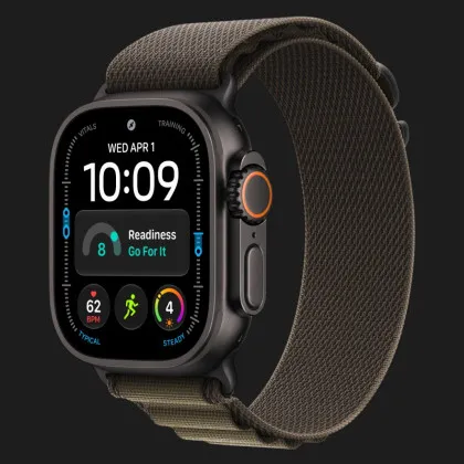 Apple Watch Ultra 4 GPS + LTE, 49mm Black Titanium Case with Dark Olive Alpine Loop - Large