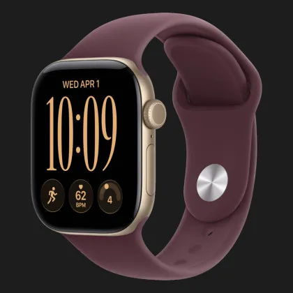 Apple Watch Series 12 GPS, 46mm Light Gold Aluminum Case with Burgundy Sport Band (M/L)