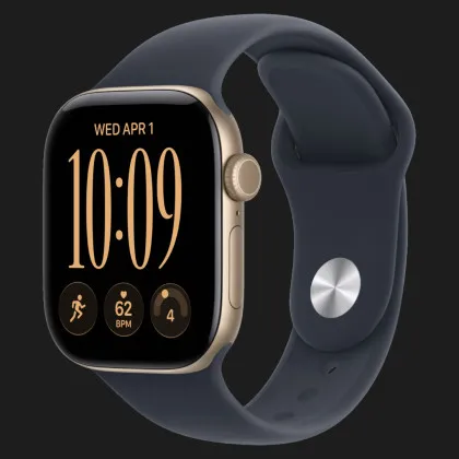 Apple Watch Series 12 GPS, 46mm Light Gold Aluminum Case with Navy Blue Sport Band (M/L)