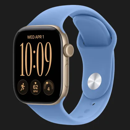 Apple Watch Series 12 GPS, 46mm Light Gold Aluminum Case with Wildflower Blue Sport Band (M/L)