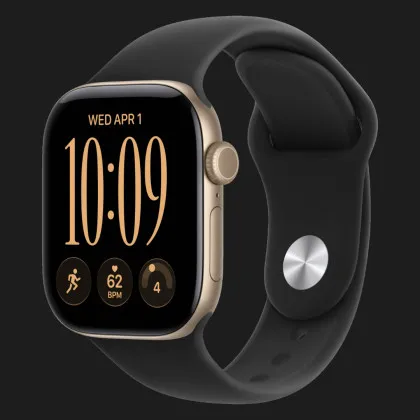 Apple Watch Series 12 GPS, 46mm Light Gold Aluminum Case with Black Sport Band (M/L)