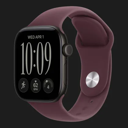 Apple Watch Series 12 GPS, 46mm Black Aluminum Case with Burgundy Sport Band (M/L)