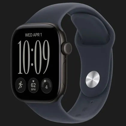 Apple Watch Series 12 GPS, 46mm Black Aluminum Case with Navy Blue Sport Band (M/L)
