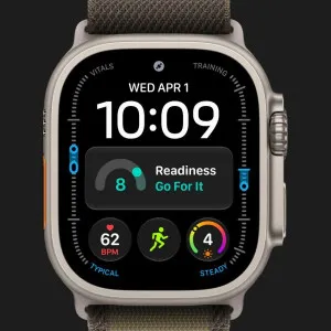 Apple Watch Ultra 4 GPS + LTE, 49mm Natural Titanium Case with Dark Olive Alpine Loop - Large