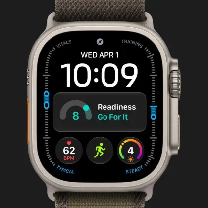 Apple Watch Ultra 4 GPS + LTE, 49mm Natural Titanium Case with Dark Olive Alpine Loop - Large