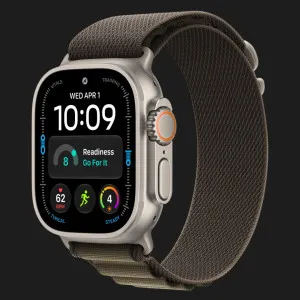 Apple Watch Ultra 4 GPS + LTE, 49mm Natural Titanium Case with Dark Olive Alpine Loop - Large