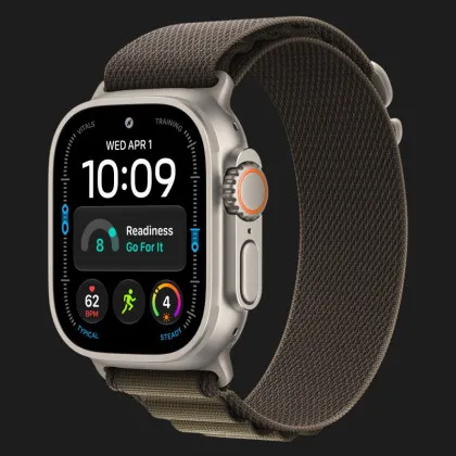 Apple Watch Ultra 4 GPS + LTE, 49mm Natural Titanium Case with Dark Olive Alpine Loop - Large