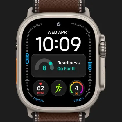 Apple Watch Ultra 4 GPS + LTE, 49mm Natural Titanium Case with Dark Umber Trail Loop - S/M