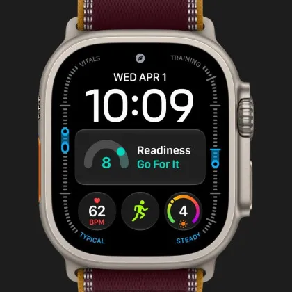 Apple Watch Ultra 4 GPS + LTE, 49mm Natural Titanium Case with Burgundy Trail Loop - M/L