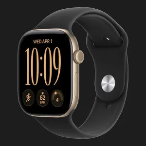 Apple Watch Series 12 GPS, 42mm Light Gold Aluminum Case with Black Sport Band (M/L)