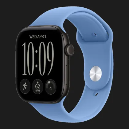 Apple Watch Series 12 GPS, 46mm Black Aluminum Case with Wildflower Blue Sport Band (M/L)