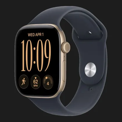 Apple Watch Series 12 GPS, 46mm Light Gold Aluminum Case with Navy Blue Sport Band (M/L)