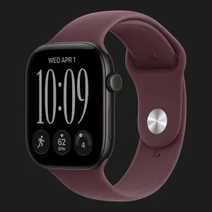 Apple Watch Series 12 GPS, 46mm Black Aluminum Case with Burgundy Sport Band (M/L)