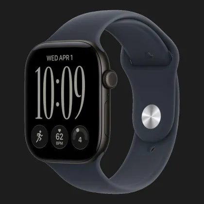 Apple Watch Series 12 GPS, 46mm Black Aluminum Case with Navy Blue Sport Band (S/M)