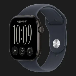 Apple Watch Series 12 GPS, 46mm Black Aluminum Case with Navy Blue Sport Band (M/L)