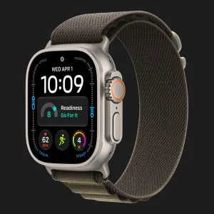 Apple Watch Ultra 4 GPS + LTE, 49mm Natural Titanium Case with Dark Olive Alpine Loop - Medium (MJCR4+MK7A4)