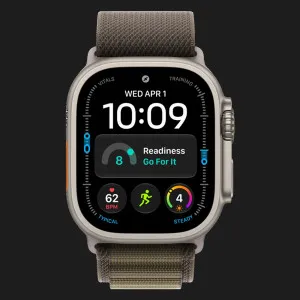 Apple Watch Ultra 4 GPS + LTE, 49mm Natural Titanium Case with Dark Olive Alpine Loop - Medium (MJCR4+MK7A4)