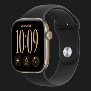 Apple Watch Series 12 GPS, 42mm Light Gold Aluminum Case with Black Sport Band (S/M)