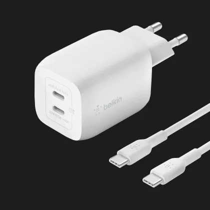 Зарядное устройство Belkin 65W GAN PD PPS Dual USB-С - USB-С 2m (White)