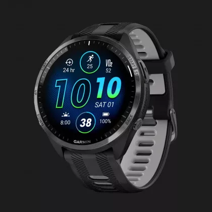 Garmin Forerunner 965 Carbon Gray DLC Titanium Bezel, Black Case, Black/Powder Gray Silicone Band