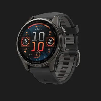 Garmin Fenix 8 43mm AMOLED Sapphire Carbon Gray DLC Titanium with Black/Pebble Gray Silicone Band (Ultra)